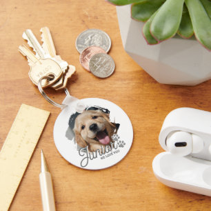 Pet's Simple Modern Cool Typography Name and Photo Keychain