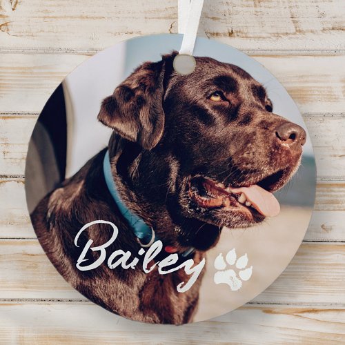 Pets Simple Modern Cool Typography Name and Photo Metal Ornament