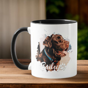 Pet's Simple Modern Cool Typography Name and Photo Mug