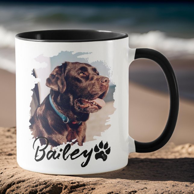 Pet's Simple Modern Cool Typography Name and Photo Mug (Creator Uploaded)