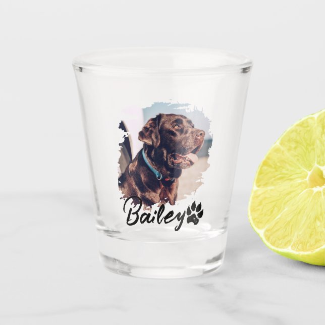 Pet's Simple Modern Cool Typography Name and Photo Shot Glass (Front)