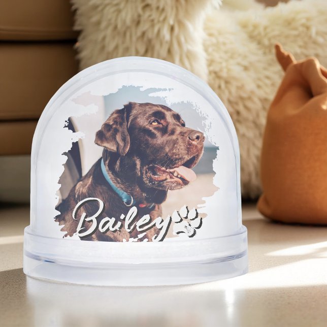 Pet's Simple Modern Cool Typography Name and Photo Snow Globe (Creator Uploaded)