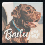 Pet's Simple Modern Cool Typography Name and Photo Stone Coaster<br><div class="desc">This simple and modern design is composed of modern simple playful script typography. Add custom pet photo.</div>