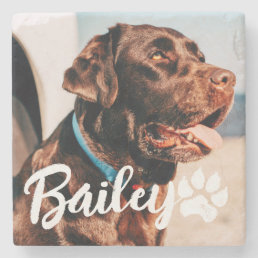 Pet&#39;s Simple Modern Cool Typography Name and Photo Stone Coaster