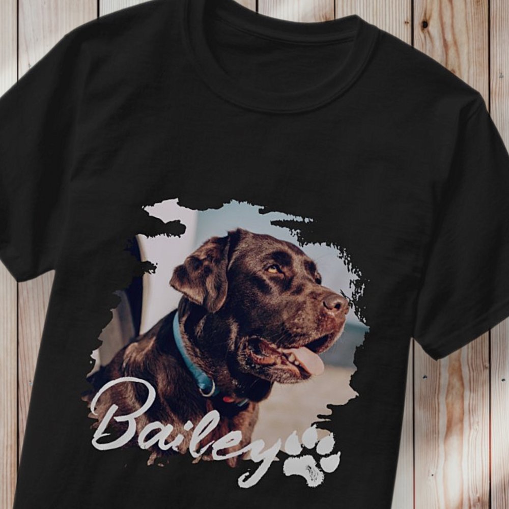 Discover Pet's Simple Modern Cool Typography Name and Photo Personalized T-Shirt