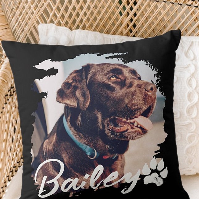 Pet's Simple Modern Cool Typography Name and Photo Throw Pillow (Creator Uploaded)