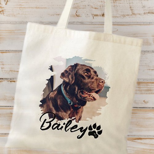 Pets Simple Modern Cool Typography Name and Photo Tote Bag