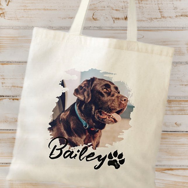 Pet's Simple Modern Cool Typography Name and Photo Tote Bag (Creator Uploaded)