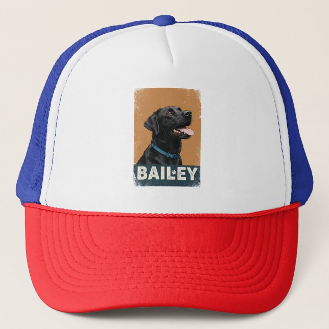 Pet's Simple Modern Cool Typography Name and Photo Trucker Hat (Front)