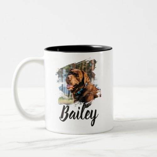 Pet's Simple Modern Cool Typography Name and Photo Two-Tone Coffee Mug