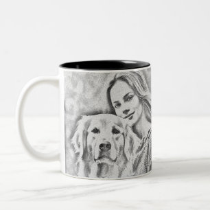 Pet's Simple Modern Cool Typography Name and Photo Two-Tone Coffee Mug