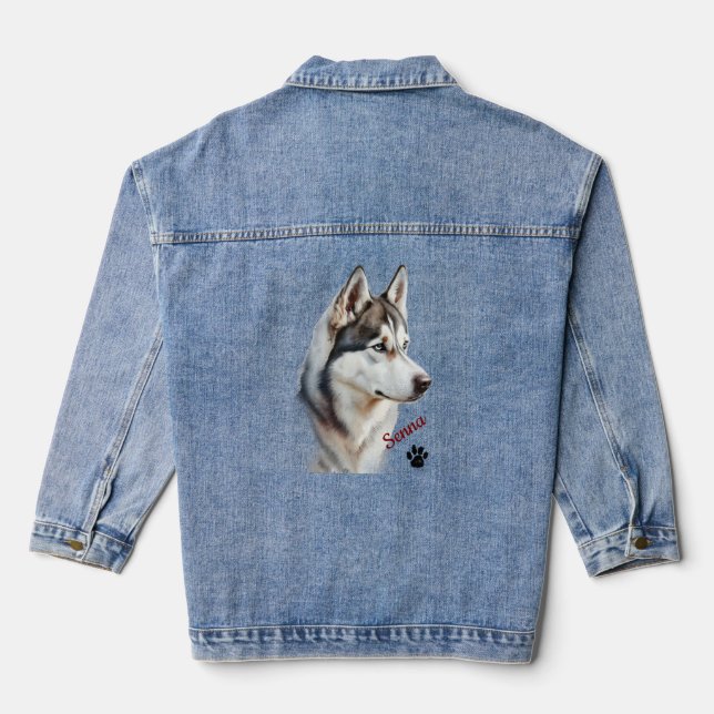 Pet's Simple Modern Cool Typography Name Denim Jacket (Back)