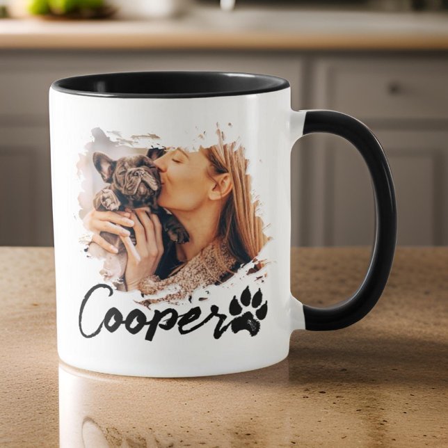 Pet's Simple Modern Cool Typography Name Two Photo Mug (Creator Uploaded)