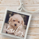 Pet's Simple Modern Elegant Chic Name and Photo Keychain<br><div class="desc">This simple and modern design is composed of sans serif typography. Add custom pet photo.</div>