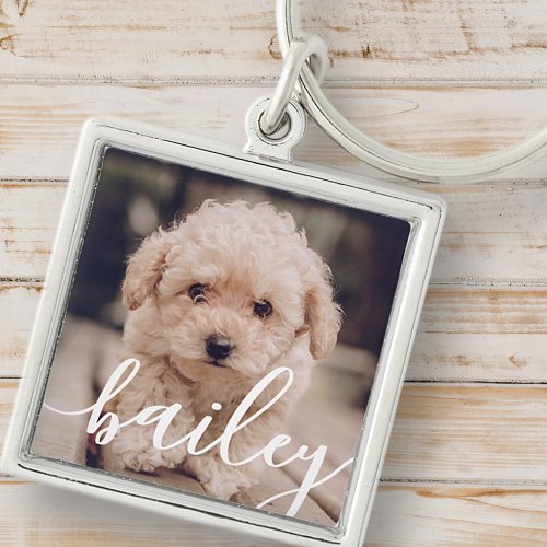 Pets Simple Modern Elegant Chic Name and Photo Keychain