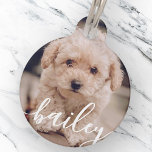 Pet's Simple Modern Elegant Chic Name and Photo Pet ID Tag<br><div class="desc">This simple and modern design is composed of sans serif typography. Add custom pet photo.</div>