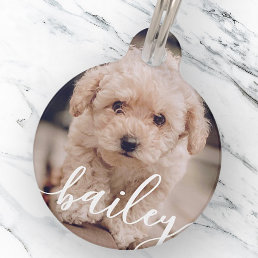 Pet&#39;s Simple Modern Elegant Chic Name and Photo Pet ID Tag