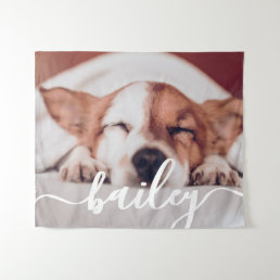 Pet&#39;s Simple Modern Elegant Chic Name and Photo Tapestry