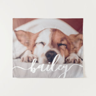 Pet's Simple Modern Elegant Chic Name and Photo Tapestry