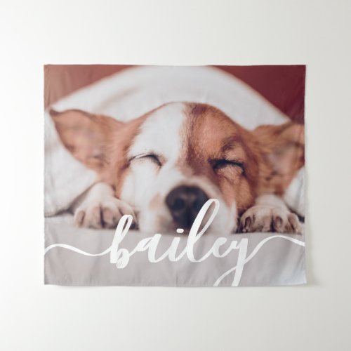 Pets Simple Modern Elegant Chic Name and Photo Tapestry