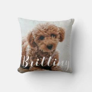 Pet's Simple Modern Elegant Chic Name and Photo Th Throw Pillow