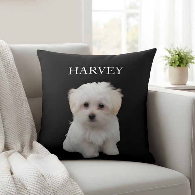 Pet's Simple Modern Elegant Chic Name and Photo Throw Pillow (Creator Uploaded)