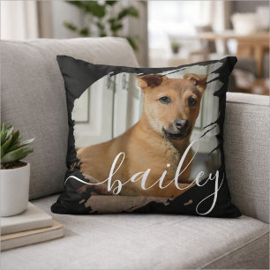 Pet's Simple Modern Elegant Chic Name and Photo Throw Pillow