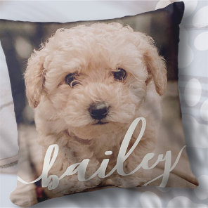 Pet's Simple Modern Elegant Chic Name and Photo Throw Pillow