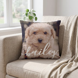 Pet's Simple Modern Elegant Chic Name and Photo Throw Pillow