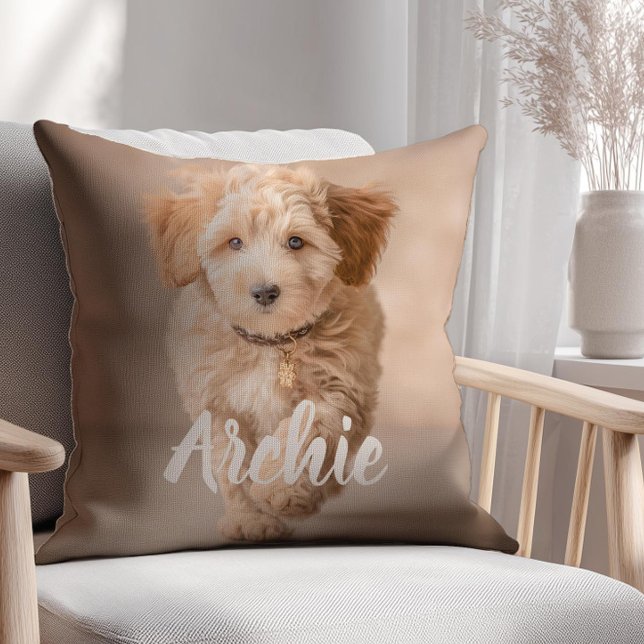 Pet's Simple Modern Name and Photo Throw Pillow (Creator Uploaded)