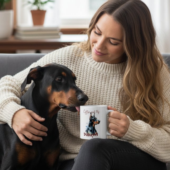 Pets Simple Watercolor Doberman Personalize Coffee Mug (Creator Uploaded)