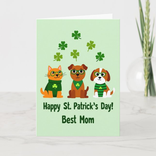 Pets St Patricks Day Best Mom Card (Front)