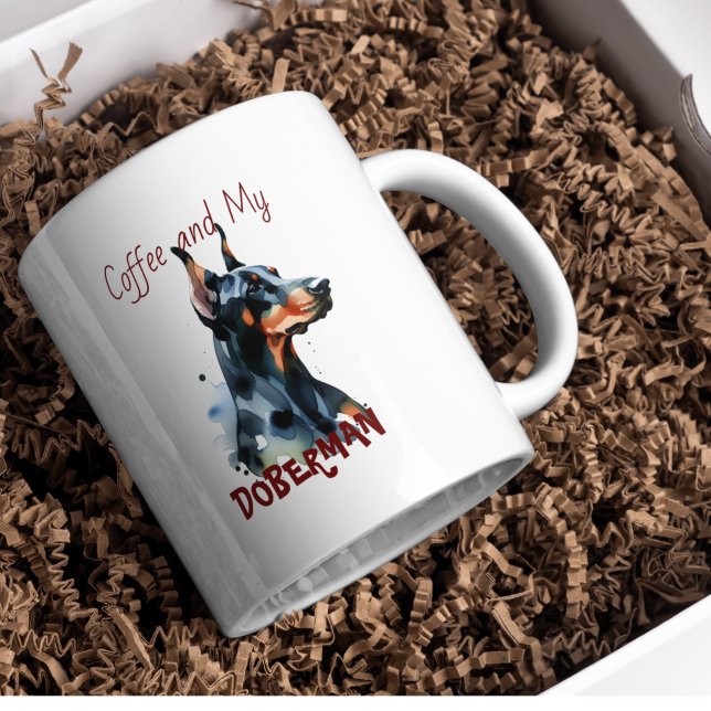  Pets Watercolor Doberman  Black Personalize Coffee Mug (Personalize with a few of your own words.)