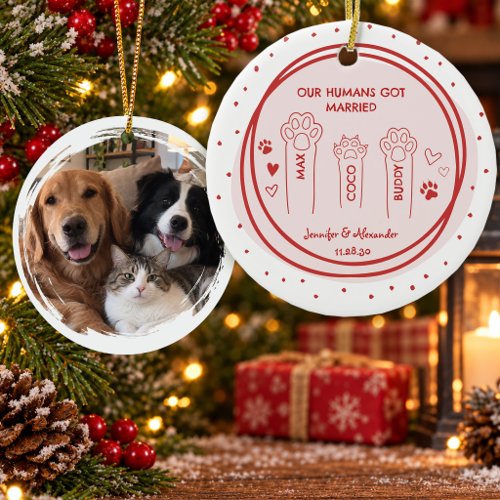 Pets Wedding Photo Double Sided Ceramic Ornament