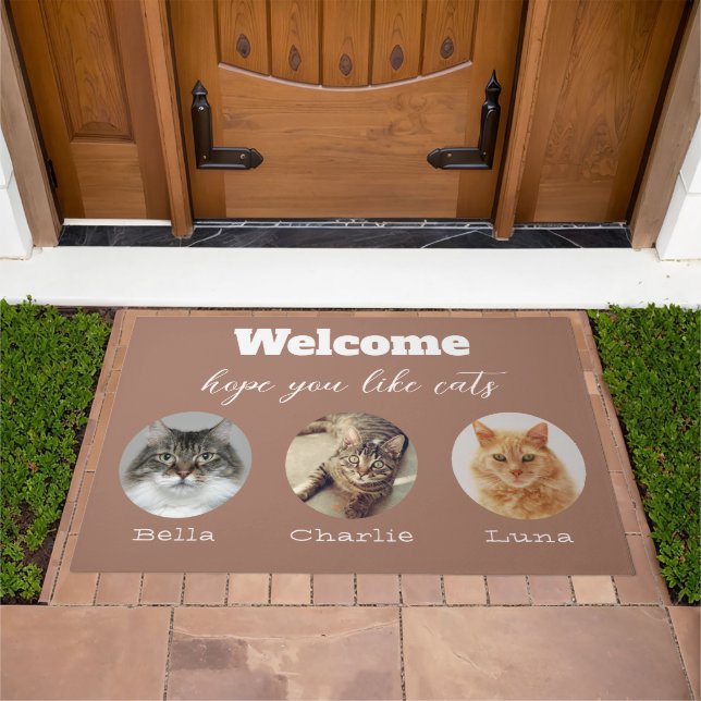 Pets Welcome Hope You Like Cats - 3 Photos & Names Doormat (Outdoor)