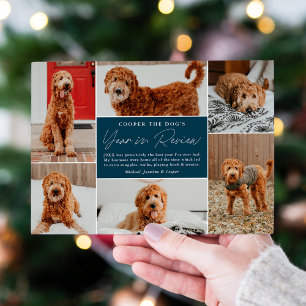 Pet's Year In Review Navy Photo Collage Holiday Card
