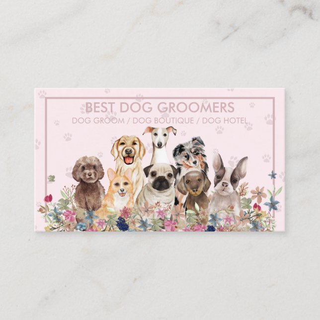 PetSitter dog veterinary pink framed Paws Business Card (Front)