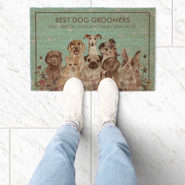 PetSitter dogs sitting flowers veterinary Business Fiber Doormat (Insitu)