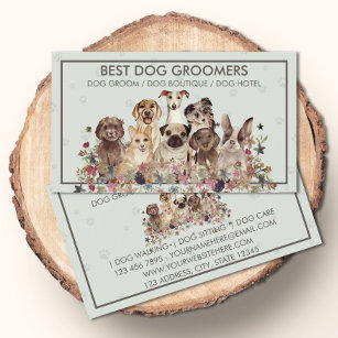 PetSitter dogs sitting flowers veterinary retro Business Card