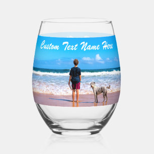 Petsonalized Custom Your Photo and Text Stemless Wine Glass