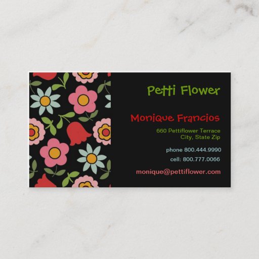 Customizable Petti Flower - Black - Business Card