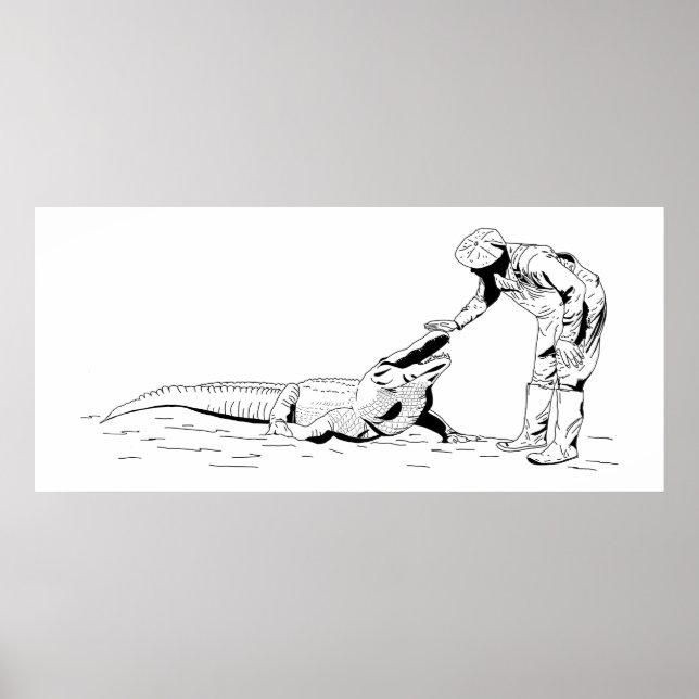 Petting an Alligator Line Art Poster (Front)