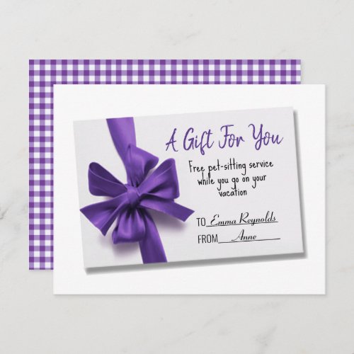Petting_Sitting Service Purple Bow Gift Holiday Card