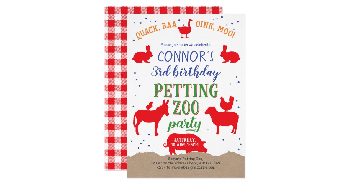 Petting Zoo Boy Banyard Farm Animal Birthday Invitation Zazzle Com