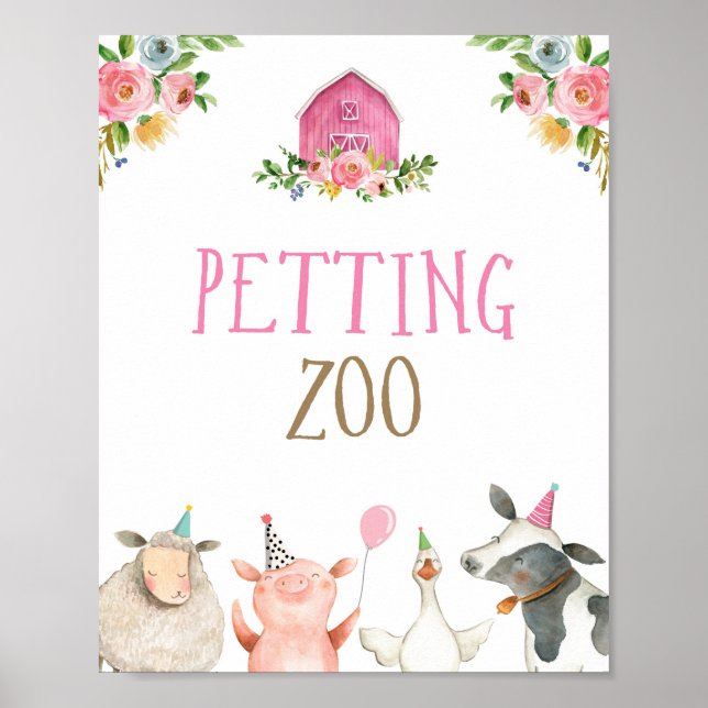 Petting Zoo Farm Animals Barnyard Girl Birthday Poster (Front)