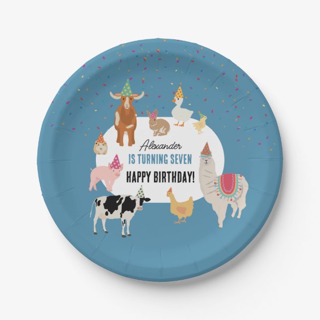 Petting Zoo Party Animals Barnyard Birthday Boy Paper Plates (Front)
