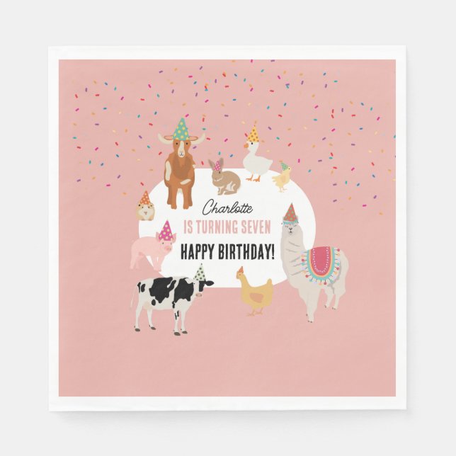 Petting Zoo Party Animals Barnyard Birthday Girl Napkins (Front)