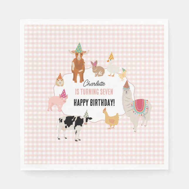 Petting Zoo Party Animals Barnyard Birthday Girl Napkins (Front)