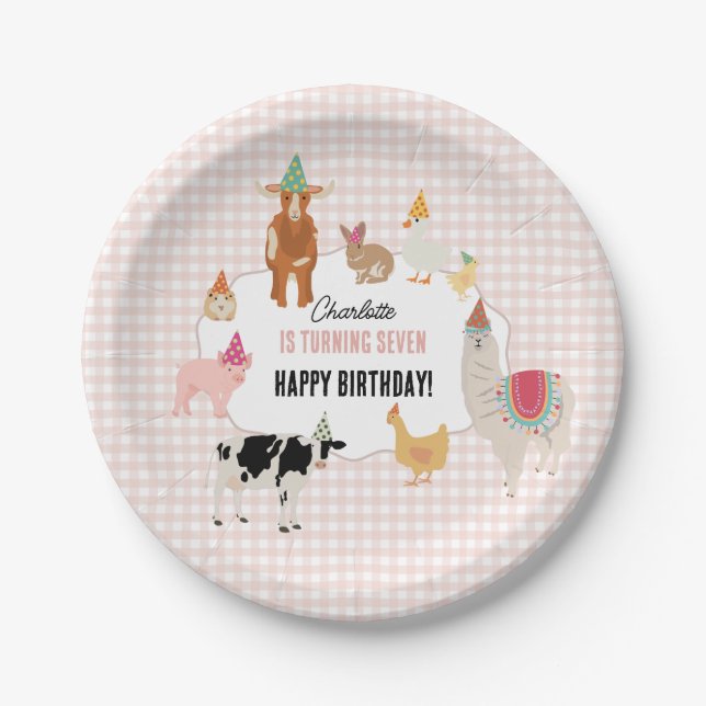 Petting Zoo Party Animals Barnyard Birthday Girl Paper Plates (Front)