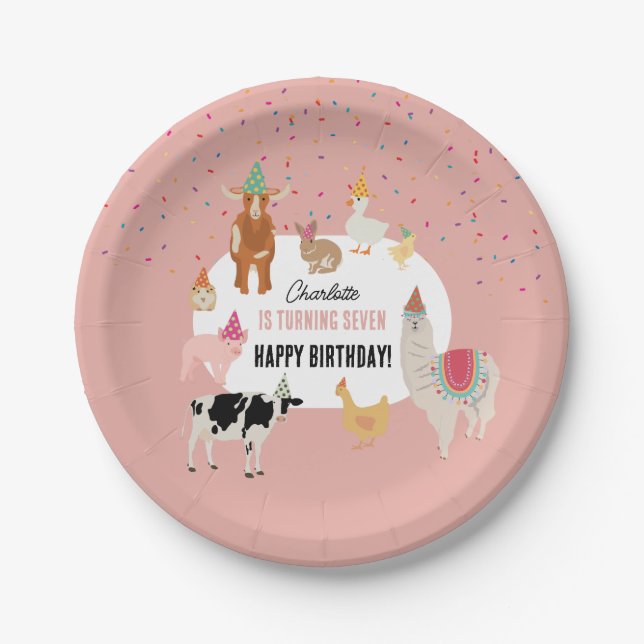 Petting Zoo Party Animals Barnyard Birthday Girl Paper Plates (Front)